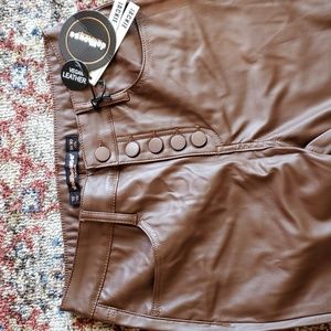 NWT Dollhouse Jackie Vegan Leather Pants Brown High Rise Flair bottom So Stylish